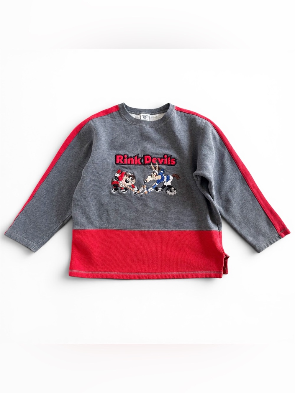 Vintage 90s Warner Bros Rink Devils Taz Wile E Coyote Hockey Sweatshirt Boys L